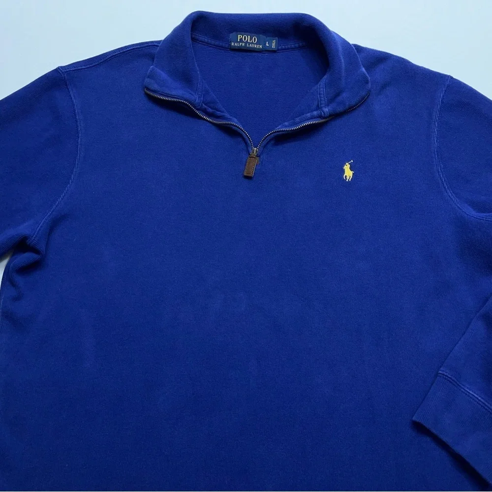Polo Ralph Lauren 1/4 Zip Sweater Mens Size Large Blue Pony Logo Cotton Designer